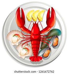 A seafood set on plate illustration