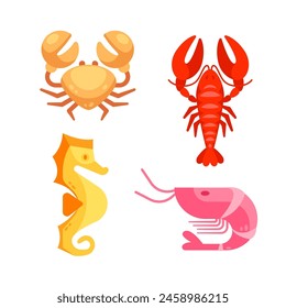 Seafood set. Sea creatures, including crab, shrimp and lobster.