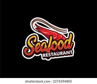 seafood shrimp label, logo, sticker, typography logo suitable for restaurant, cafe, street food logos