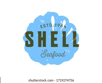 seafood silhouettede sign, shell vector emblem, fish restaurant label, food market menu badge