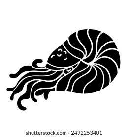 Seafood silhouettes flat illustration. Marine animal shapes. Underwater world. Biodiversity. Abstract shapes 