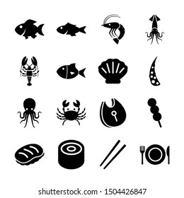 seafood solid icons vector design