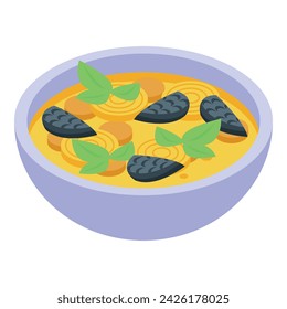 Seafood soup icon isometric vector. Food cuisine. Tart meat