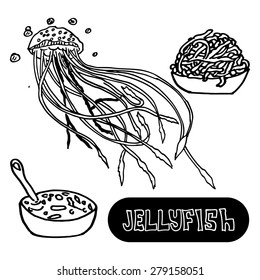 Seafood soup of jellyfish. Sea jellyfish from China yellow sea