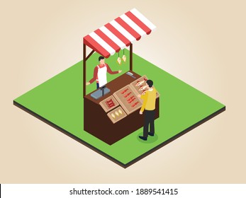 Seafood Stall 3D Flat Isometric Vector Concept For Banner, Website, Illustration, Landing Page, Flyer, Etc.