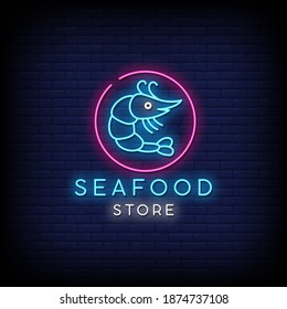 Seafood Store Neon Signs Style Text Vector