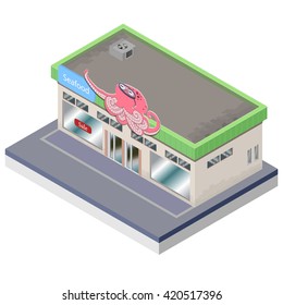 Seafood store vector illustration.