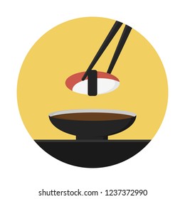 Seafood sushi with chopstick
