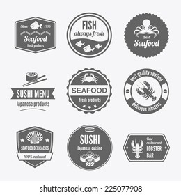 Seafood sushi menu japanese products fresh products icons set black isolated vector illustration