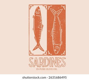 Seafood t shirt design. Sardines love club. In pure olive and lemon. Canned fish artwork. Sardines fish artwork for t shirt print, poster, sticker and other uses.