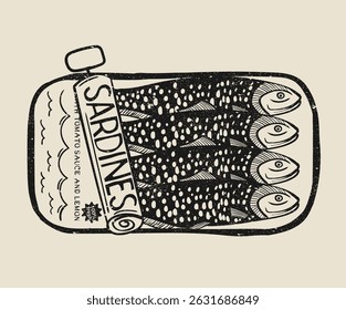 Seafood t shirt design. Sardines love club. In pure olive and lemon. Canned fish artwork. Sardines fish artwork for t shirt print, poster, sticker and other uses.