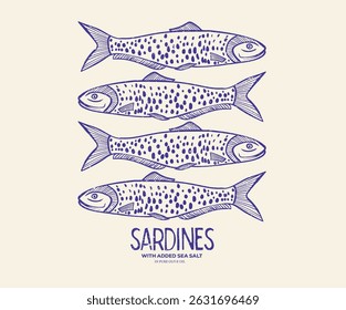 Seafood t shirt design. Sardines love club. In pure olive and lemon. Sardines fish artwork for t shirt print, poster, sticker and other uses.