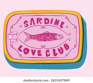 Seafood t shirt design. Sardines love club. Fish in canned. Sardines fish artwork for t shirt print, poster, sticker and other uses. 