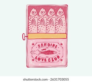 Seafood t shirt design. Sardines love club. Canned fish artwork. Fish vintage artwork. Sardines fish with olive and lemon artwork for t shirt print, poster, sticker and other uses.