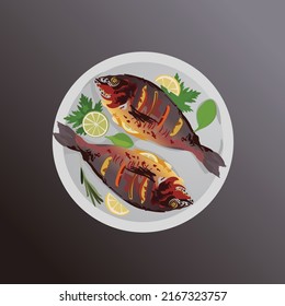 Sabrosa marisquería Ilustración vectorial frita de pescado