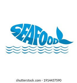 seafood text in fish shape vector graphic illustration