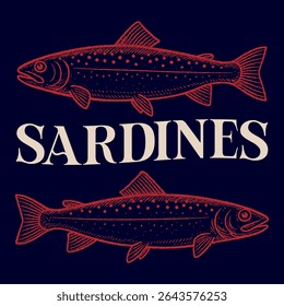 Seafood t-shirt design. Sardines love club. Canned fish artwork. Fish vintage artwork. Women's color hand-drawn t-shirt print. Sardine fish with olive and lemon artwork for t-shirt print, poster