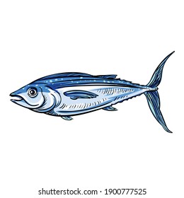 Icono de atún de pescado. Caricatura del icono del vector del atún de pescado para el diseño web aislado en fondo blanco