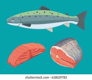 seafood vector black and white vintage illustration of salmon fish. Isolated object.