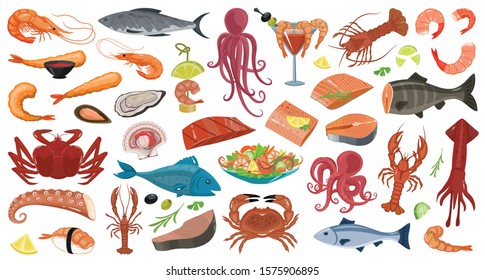 Seafood vector cartoon set icon.Vector illustration icon fish food on white background.Isolated cartoon set seafood.