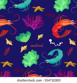 seafood vector. coral shrimp seafood pattern vector