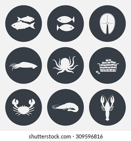 Seafood vector icons for menu with seafood specialties