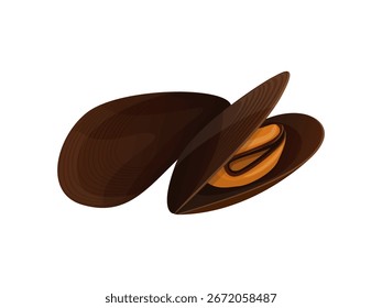 Vetor de frutos do mar ilustração de mexilhões em estilo plano detalhado. Design isolado de ingrediente alimentar marinho para menu, desenhos de anúncios 