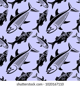 Seafood vector seamless pattern with fish