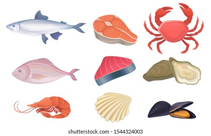 Seafood Vector Set. Crustacean Delicacy Market Concept