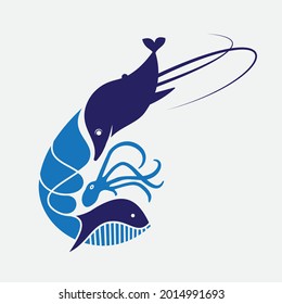 Seafood Vector (Shrimp, Dolphin, Whale, Octopus)