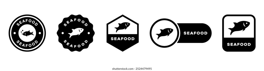 Frutos do mar - sinais vetoriais para a rotulagem da embalagem do produto.