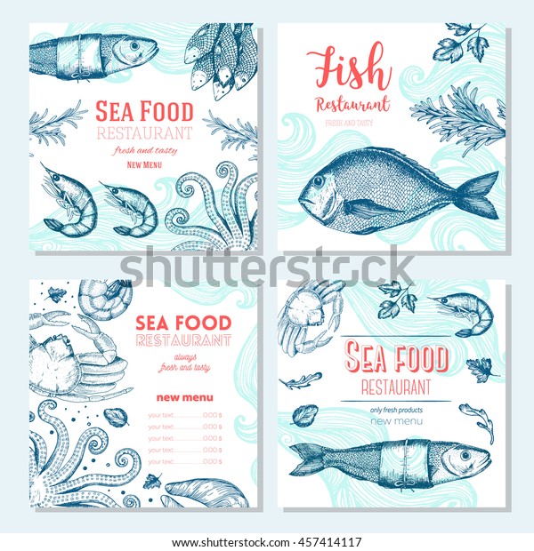 Seafood Vintage Design Template Square Banners Stock Vector (Royalty ...