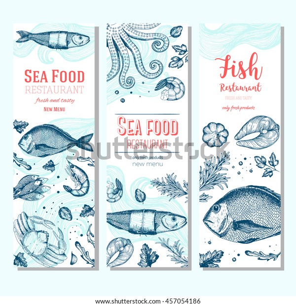 Seafood Vintage Design Template Vertical Banners Stock Vector (Royalty ...