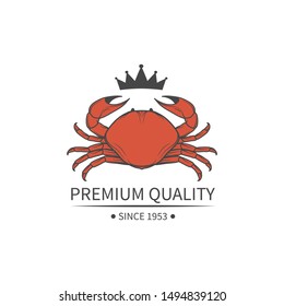 Seafood vintage label isolated on white. Crab. Vector illustration.