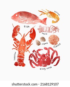 Seafood Watercolor Art Style Vector Illustration Stock Vector (Royalty ...