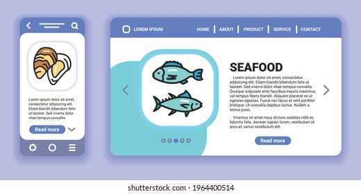 Seafood web banner and mobile app kit. Outline vector illustration. Creative idea concept.