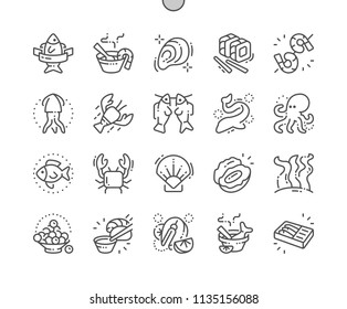 Seafood Well-crafted Pixel Perfect Vector Thin Line Icons 30 2x Grid for Web Graphics and Apps. Simple Minimal Pictogram