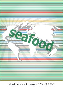 seafood word on a virtual digital background vector quotation marks with thin line speech bubble. concept of citation, info, testimonials, notice, textbox. flat style trend modern logo design