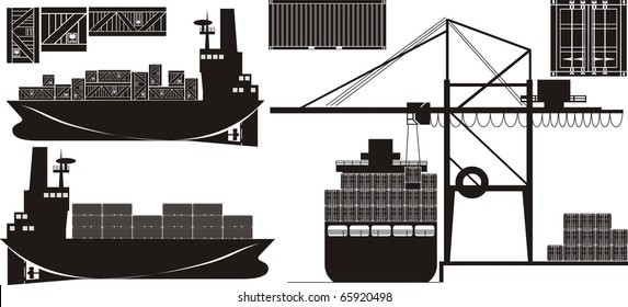 Seafreight cargo vector illustration set