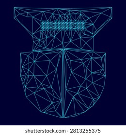 Seagoing cargo ship low poly triangulation triangulated polygonal electric cyan blue vibrant aqua neon color outline contour line