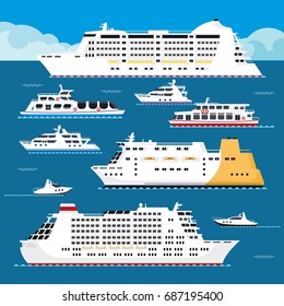 Seagoing vessels of all shapes and sizes set