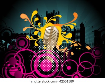 seagreen building background with artwork, loudspeaker