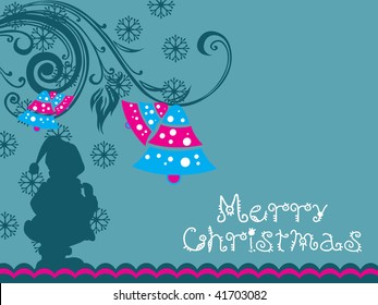 seagreen floral background with xmas bell and santa silhouette