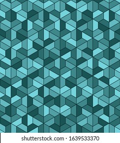 sea-green trapezes. trapezium and hexagon geometric shapes. vector seamless pattern. simple blue repetitive background. textile paint. fabric swatch. wrapping paper. continuous print