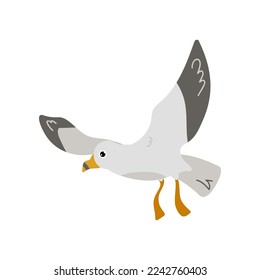 Seagull or albatross flying cartoon character flat vector illustration. Cute comic gull, Atlantic bird. Nature, animals, wildlife concept