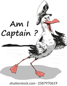 seagull asking if am i captain, kids and adult t-shirt print