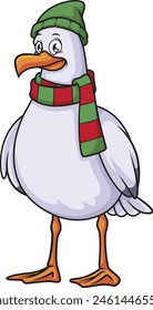 Seagull with beanie and scarf vector illustration