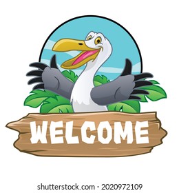 seagull bird cartoon logo with holiday tropical feel