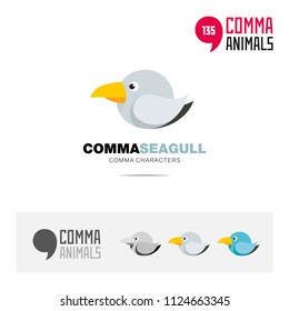 Seagull bird concept icon set and modern brand identity logo template and app symbol based on comma sign