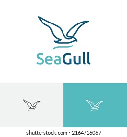 Seagull Bird Flying Sea Beach Bay Nature Monoline Logo